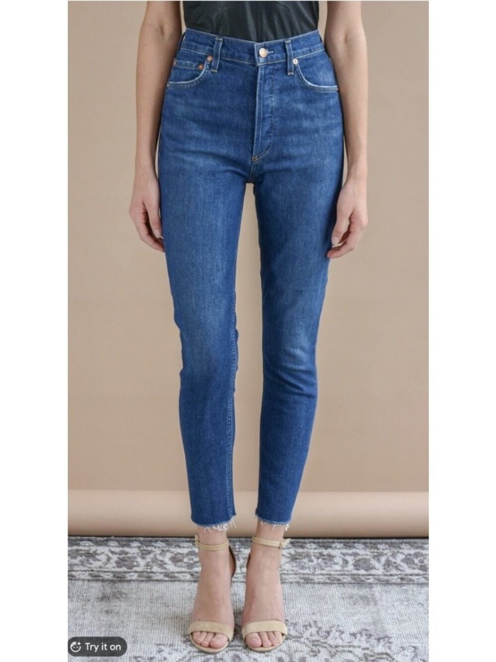 AGOLDE Jeans Women's Sz 27 Nico High Rise Slim Fit Frayed Hem Button Fly Jeans